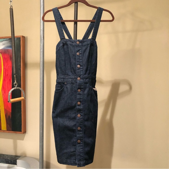 NWOT A New Day Jean Denim Sleeveless Cotton Apron Dress w Criss Cross Back - Picture 9 of 16